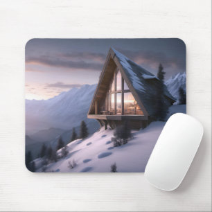 Mountain A-Frame Chalet In Winter Mouse Mat