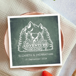 Mountain Adventure Begins Green Chalkboard Wedding Napkin
