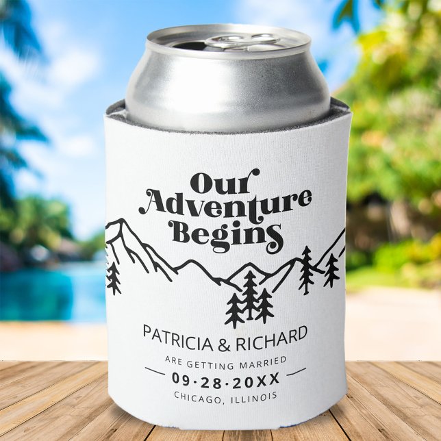 Mountain Adventure Begins Outdoor Wedding Can Cooler (Creator Uploaded)