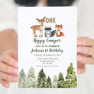 Mountain adventure camper first birthday invitation