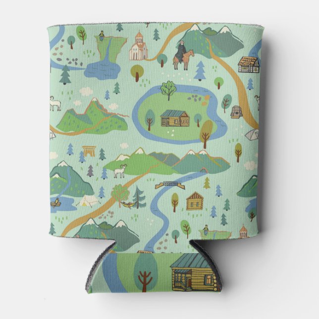 Mountain Adventure: Explorer's Pattern Can Cooler (Front)