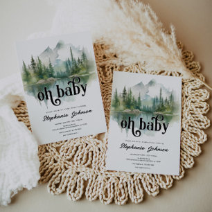 Mountain Adventure Forest Greenery Baby Shower Invitation
