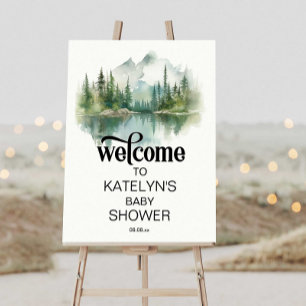 Mountain Adventure Forest Greenery Baby Shower Poster