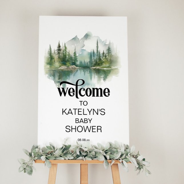 Mountain Adventure Forest Greenery Baby Shower Poster (Creator Uploaded)