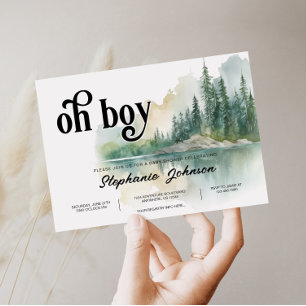 Mountain Adventure Forest Greenery Boy Baby Shower Invitation
