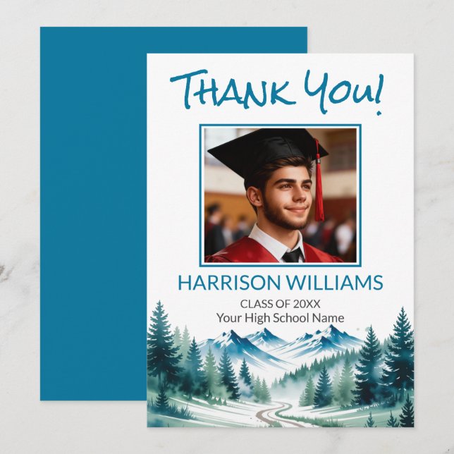 Mountain Adventure Graduation  Thank You Card (Front/Back)