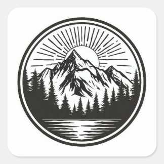 Mountain Adventure Logo | Camping Badge | Outdoor Square Sticker