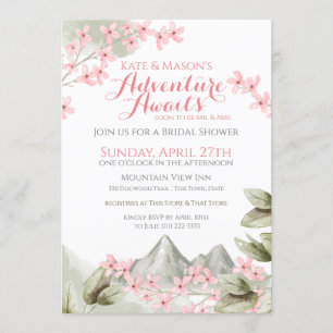 Mountain Adventure Pink Lilac Bridal Shower Invitation