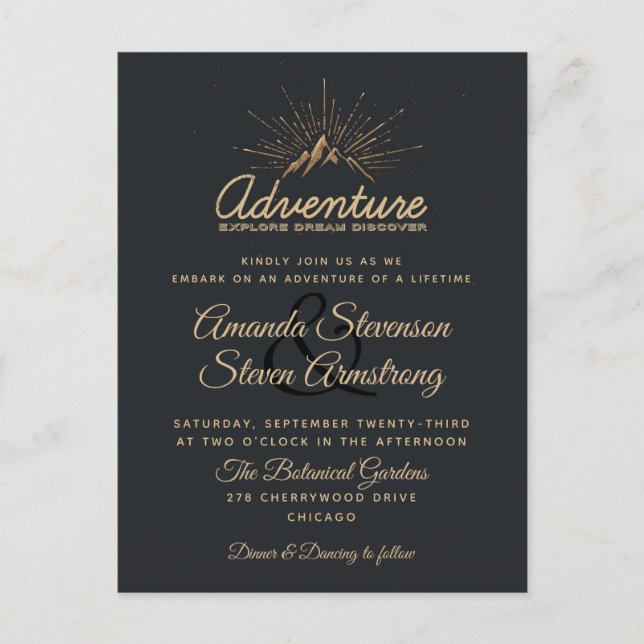 Mountain Adventure Rustic Wedding Invite Postcard (Front)