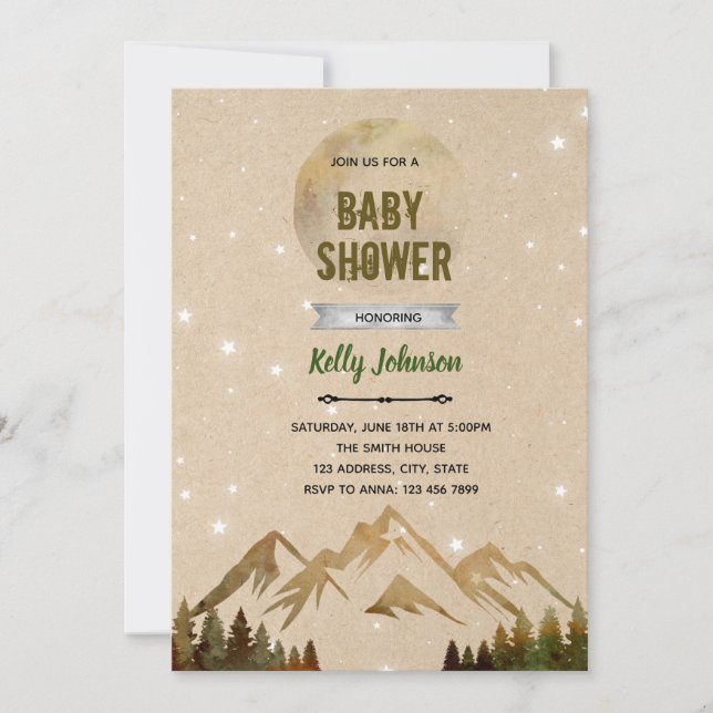 Mountain adventure shower birthday invitation (Front)