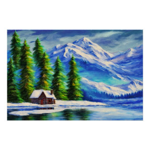 Mountain and Cabin Poster