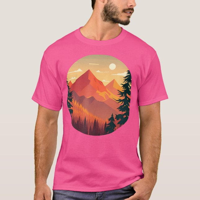 Mountain And Forest Scene Silhouette Mountains Cam T-Shirt (Front)
