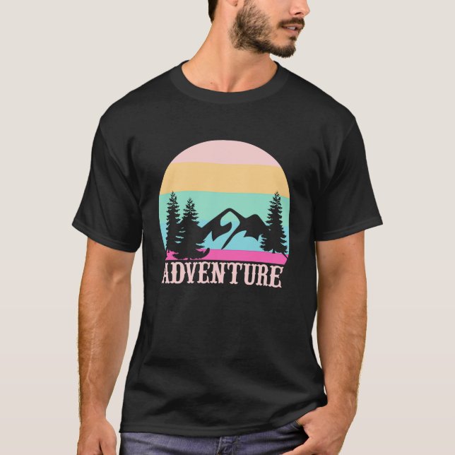 Mountain and Lake Adventure Retro Sunset Forest ex T-Shirt (Front)