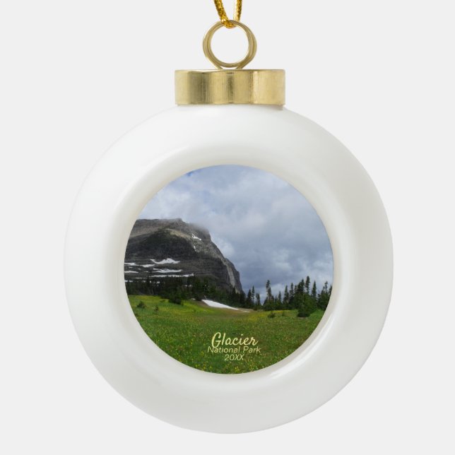 Mountain and Meadow Glacier National Park Photo Ceramic Ball Christmas Ornament (Front)