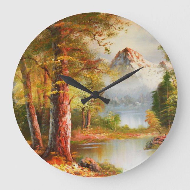 Mountain and river landscape art large clock (Front)