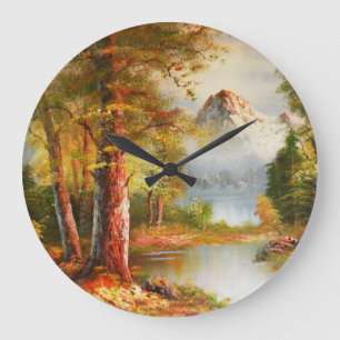 Mountain and river scene large clock
