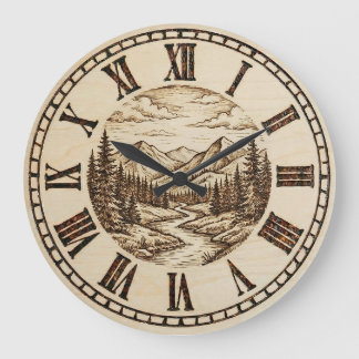 Mountain and River wooden Wall Clock