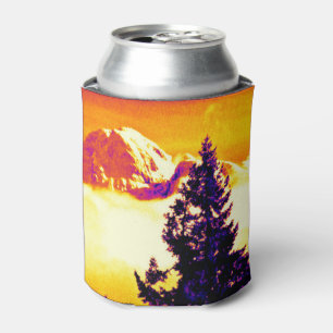 Mountain and tree beer can holder can cooler