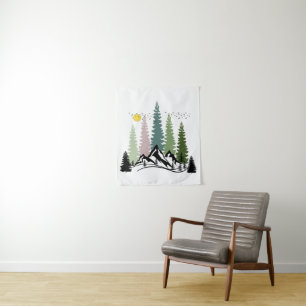 MOUNTAIN AND TREES CALM NATURE TAPESTRY