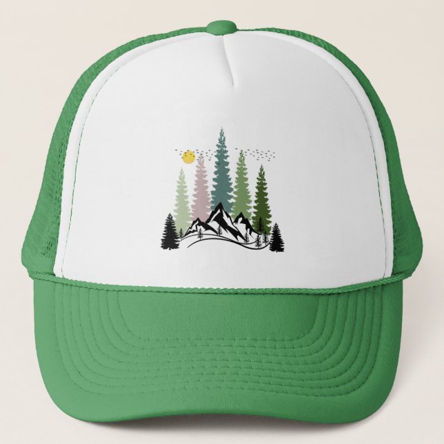 MOUNTAIN AND TREES CALM NATURE TRUCKER HAT (Front)