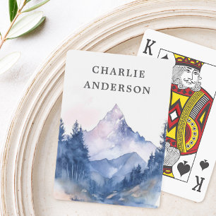 Mountain and trees watercolor forest scenery playing cards