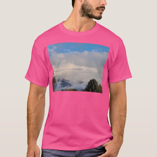Mountain And Trees With Low Hanging Clouds Long T-Shirt (Front)