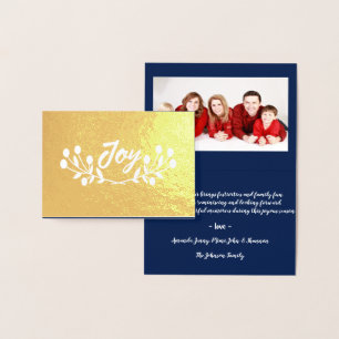 Mountain Ash Joy Script Photo Blue Navy Gold White Foil Card