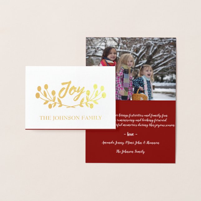 Mountain Ash Joy Script Photo Burgundy Gold White Foil Card (Display)