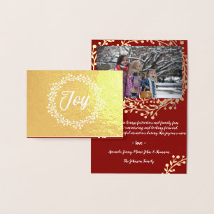Mountain Ash Wreath Joy Family Photo Burgundy Gold Foil Card