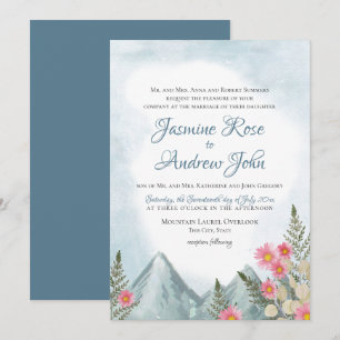 Mountain Asters Blue Wedding Invitation