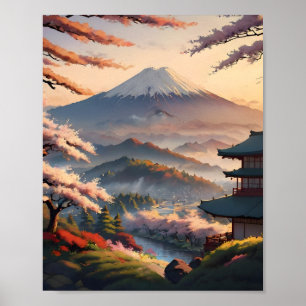Mountain at Sunrise A Serene Japanese Landscape Poster