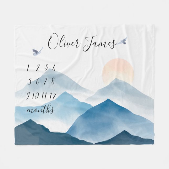 Mountain Baby Milestone Blanket, Monthly Calendar Fleece Blanket (Front (Horizontal))