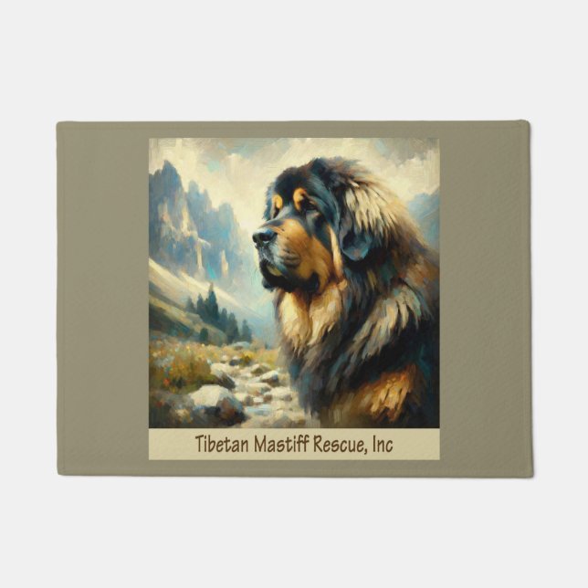 Mountain Background Tibetan Mastiff Head Door Mat (Front)