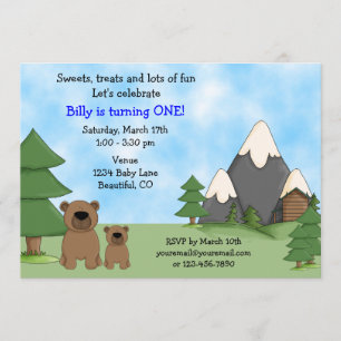 Mountain Bears 1st Birthday Invitation for Boys