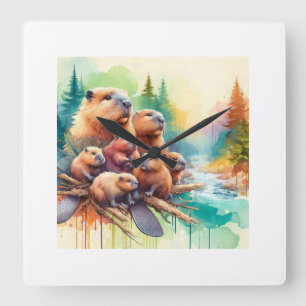 Mountain Beavers 010624AREF122 - Watercolor Square Wall Clock