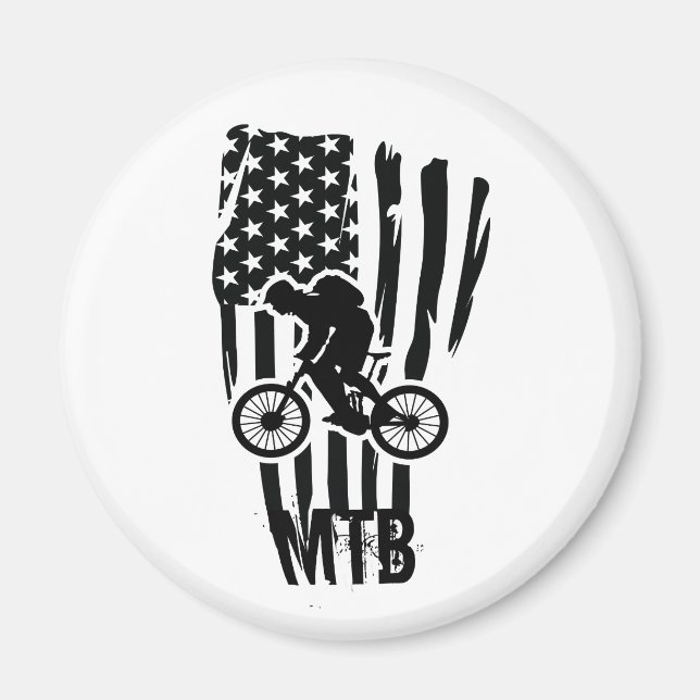 Mountain Bike American Flag Mtb Patriotic Magnet (Front)