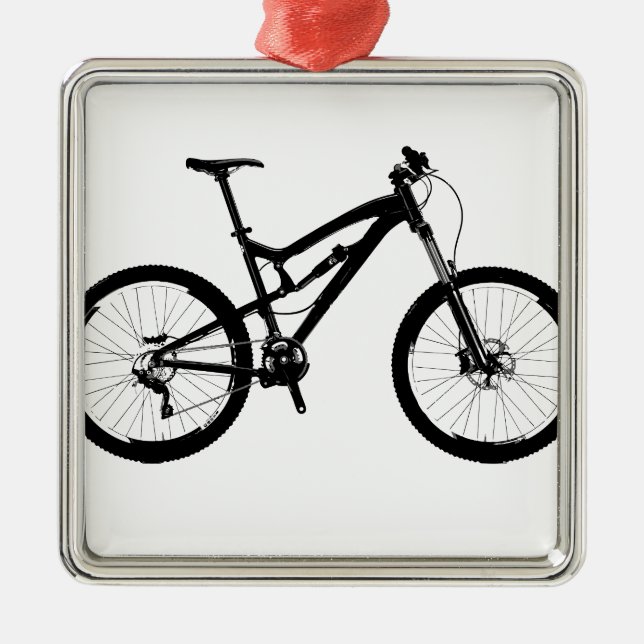Mountain Bike - Black on White Metal Tree Decoration (Front)
