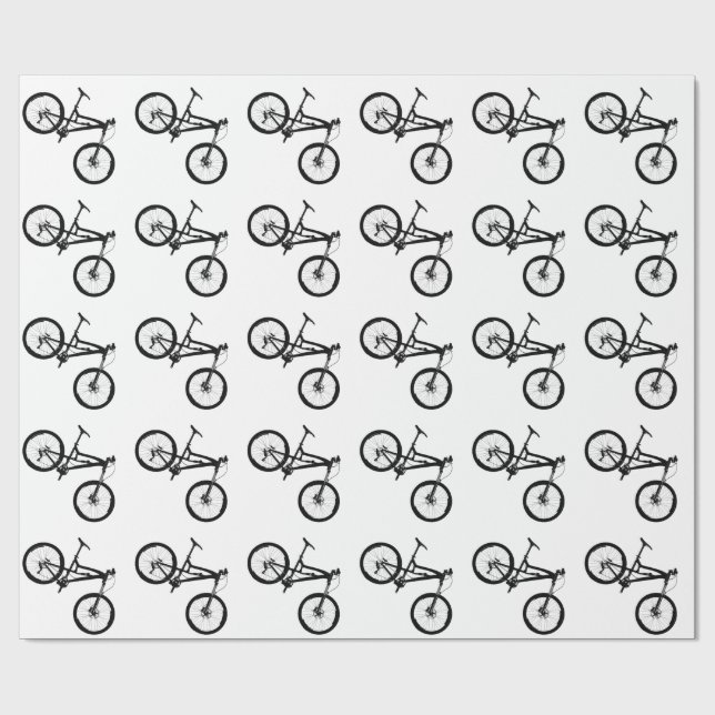 Mountain Bike - Black on White Wrapping Paper (Flat)
