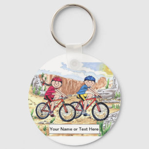 Mountain Bike Couple Cartoon  Key Ring