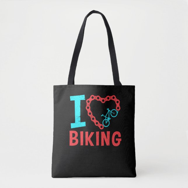 Mountain Bike Cycling Bicycle  I Love Biking Tote Bag (Front)