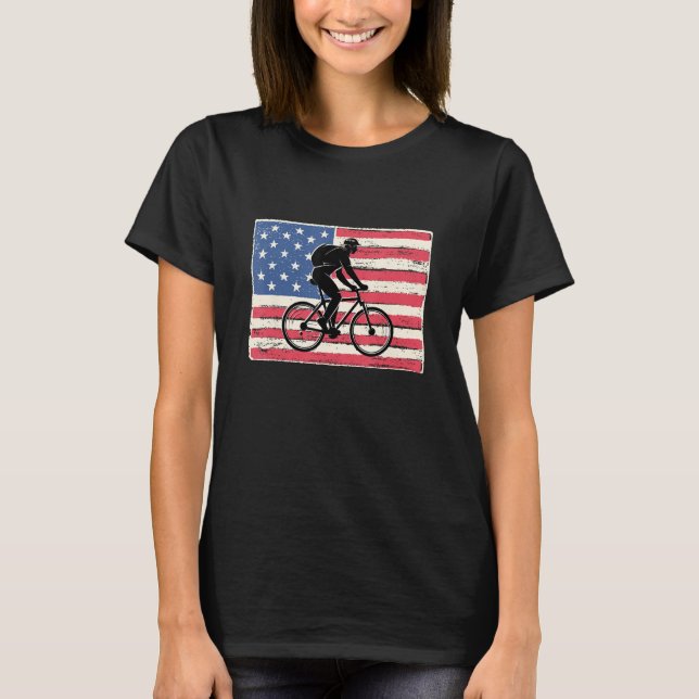 Mountain bike for men gift mtb american flag patri T-Shirt (Front)