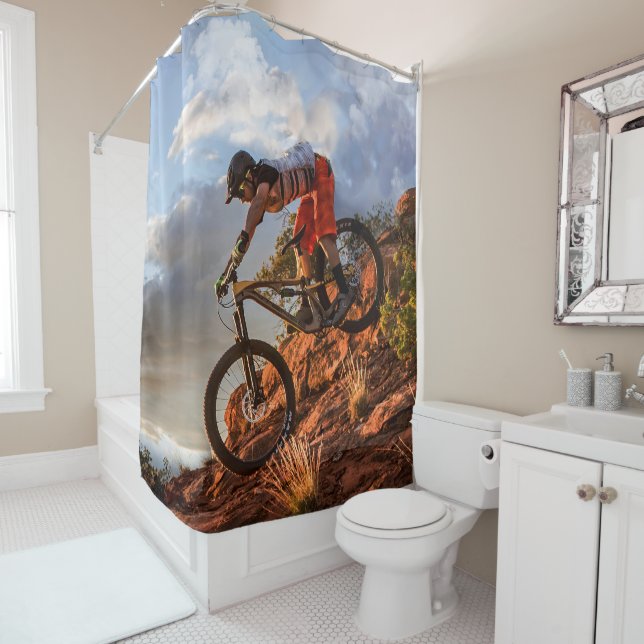 Mountain Bike in Rugged Mountain Terrain in Sunbea Shower Curtain (In Situ)