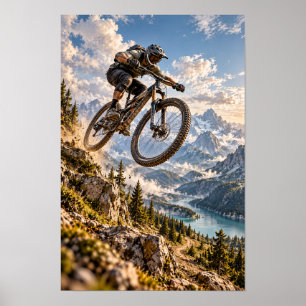 Mountain Bike Jump Alpine Landscape Adventure Spor Poster