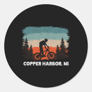 Mountain Bike Retro Sunset Vintage Copper Harbor,  Classic Round Sticker