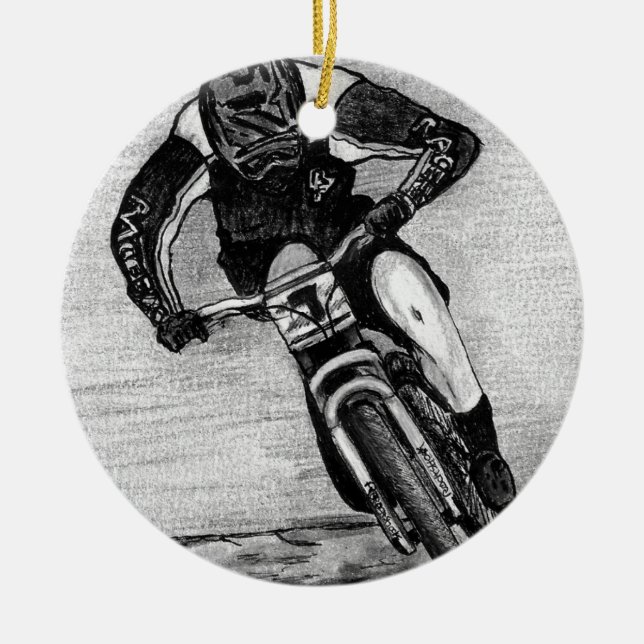 Mountain Bike Ride Ceramic Tree Decoration (Front)
