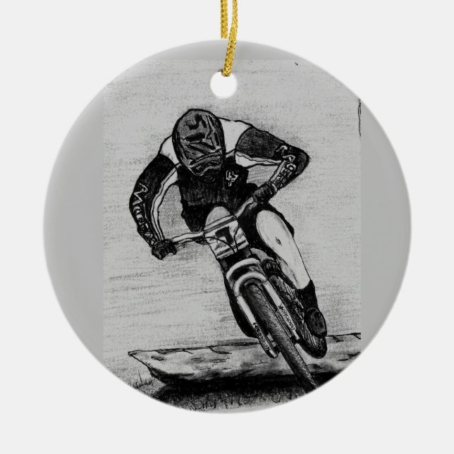 Mountain Bike Ride Ceramic Tree Decoration (Front)