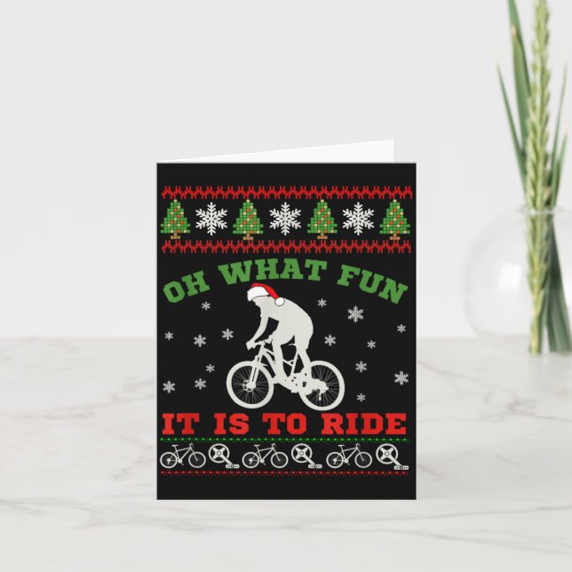 Mountain Bike Rider, Oh What Fun Christmas Ugly Sw Card (Front)