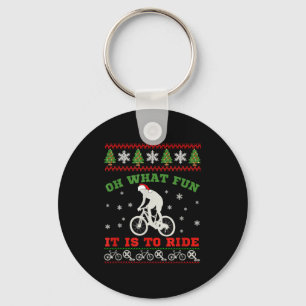 Mountain Bike Rider, Oh What Fun Christmas Ugly Sw Key Ring