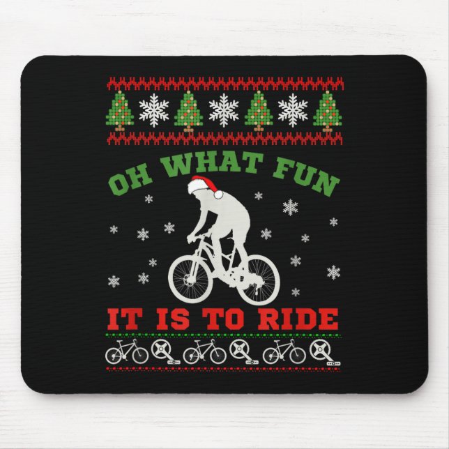 Mountain Bike Rider, Oh What Fun Christmas Ugly Sw Mouse Mat (Front)