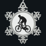 Mountain bike silhouette - Choose background color Snowflake Pewter Christmas Ornament<br><div class="desc">mountain bike bicycle biker , man silhouette biking race , extreme country summer sport,  cross cyclist lifestyle adventure , rider activity speed wheel , helmet male jump young , nature sky ride cycle , stamina illustration girl climbing,  people black woman mountain,  bike bicycle biker man</div>